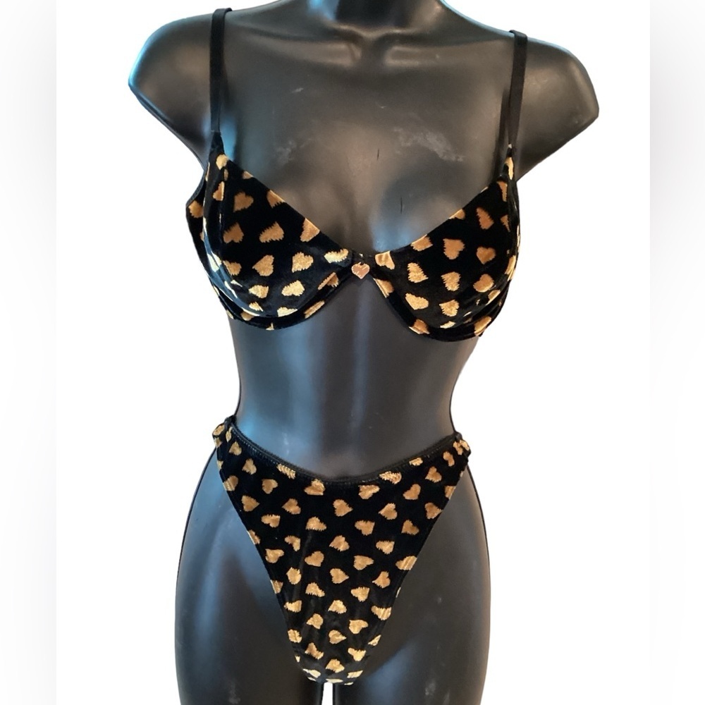 Vintage Velour Bra and Thong Set SZ M